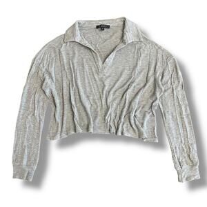 Y2K FORE Gray Ribbed Knit Collared‎ Crop Top Preppy Minimal Streetwear Women’s M